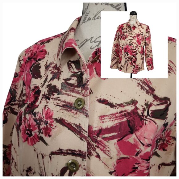 Additions By Chico's | Pink Tan Floral Cotton Khaki Jacket | Size  XL - Picture 1 of 10